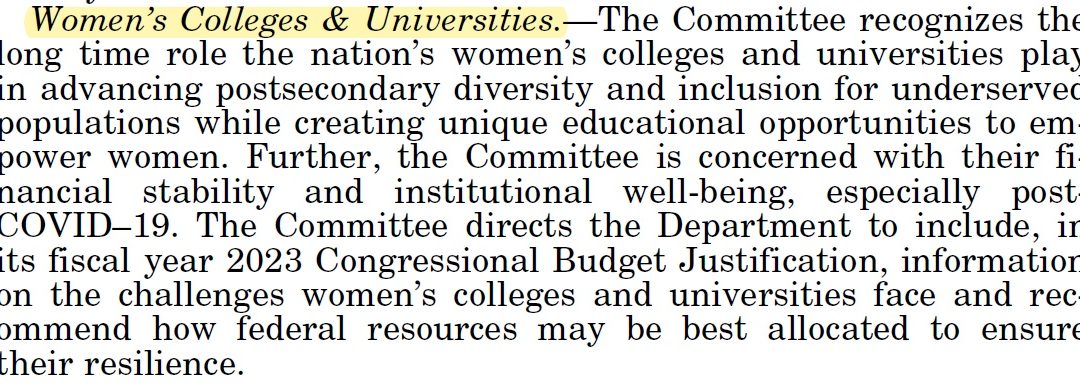 House Committee Advances Appropriations Bill to Help America’s Women’s Colleges
